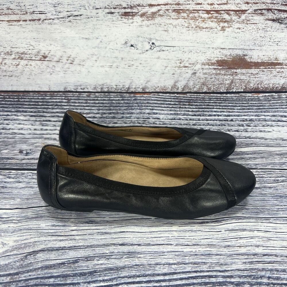 Vionic Caroll Ballet Flat Black Leather Slip On Shoes, size 7